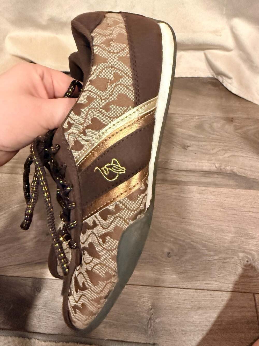 Baby Phat Women's Brown Monogram Canvas Cat Logo Sneakers 7.5 - Picture 4 of 7